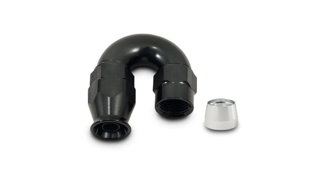28803 – VIBRANT Hose End Fitting, -3AN 180 Degree Bend High Flow Hose End Fitting for PTFE Lined Flex Hose Black Alum...